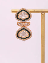 Kundan Stone Studded Leaf Sterling Silver Earrings