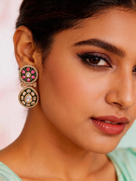 Rajwadi Kundan Sterling Silver Earrings