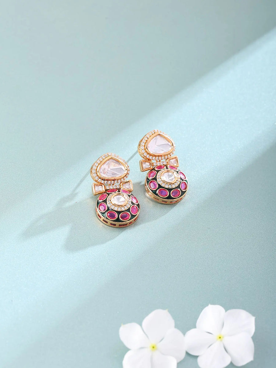 Kundan Stone Studded Sterling Silver Earrings