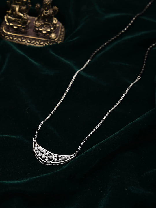 Curved Floral Zircon Sterling Silver Mangalsutra Necklace