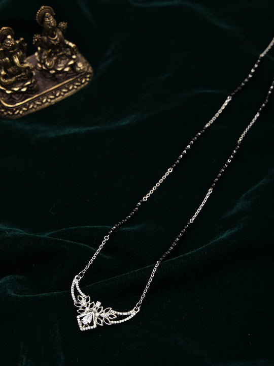 Leaf and Zircon Sterling Silver Mangalsutra Necklace