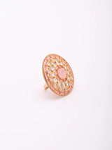 Carved Kundan Ring with Coloured Stone Centre, Adjustable Brass