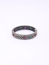 Beaded Floral Sterling Silver Openable Bangles Pair