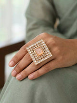 Geometric Kundan Stone Studded Adjustable Brass Ring