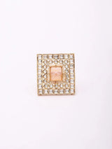 Geometric Kundan Stone Studded Adjustable Brass Ring