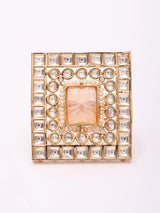 Geometric Kundan Stone Studded Adjustable Brass Ring