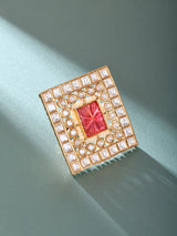 Geometric Kundan Stone Studded Adjustable Brass Ring