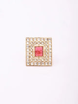 Geometric Kundan Stone Studded Adjustable Brass Ring