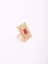 Geometric Kundan Stone Studded Adjustable Brass Ring