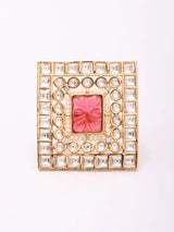 Geometric Kundan Stone Studded Adjustable Brass Ring