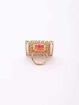 Geometric Kundan Stone Studded Adjustable Brass Ring