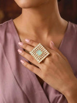 Geometric Kundan Stone Studded Adjustable Brass Ring