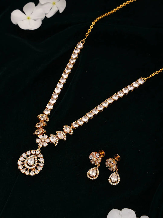 Zircon Studded Sterling Silver Necklace Set