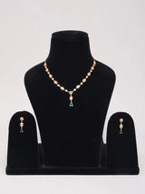 Floral Stone Studded Sterling Silver Gold Tone Necklace Set with Earrings