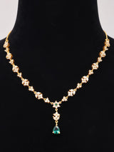 Floral Stone Studded Sterling Silver Gold Tone Necklace Set with Earrings