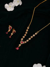 Floral Red Zircon Sterling Silver Necklace Set