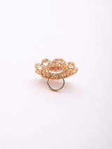 Kundan Floral Statement Ring in Dark Pink and Sea Green