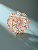 Kundan Floral Statement Ring in Dark Pink and Sea Green