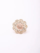 Kundan Floral Statement Ring in Dark Pink and Sea Green