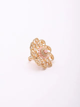 Kundan Floral Statement Ring in Dark Pink and Sea Green