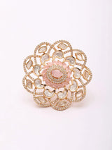 Kundan Floral Statement Ring in Dark Pink and Sea Green