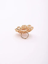 Kundan Floral Statement Ring in Dark Pink and Sea Green