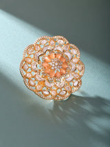Floral Kundan Cocktail Ring in Orange and Sea Green