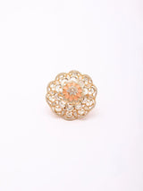 Floral Kundan Cocktail Ring in Orange and Sea Green