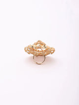 Floral Kundan Cocktail Ring in Orange and Sea Green