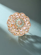 Floral Kundan Cocktail Ring in Orange and Sea Green