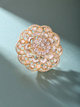 Floral Kundan Cocktail Ring in Orange and Sea Green