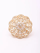 Floral Kundan Cocktail Ring in Orange and Sea Green