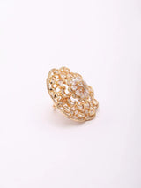 Floral Kundan Cocktail Ring in Orange and Sea Green