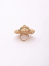 Floral Kundan Cocktail Ring in Orange and Sea Green