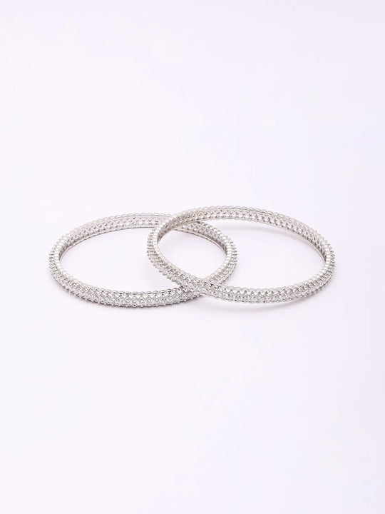 Stone Studded Sterling Silver Bangles (Pair)