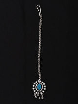 Teardrop Blue Stone and Crystal Sterling Silver Maang Tikka