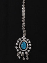 Teardrop Blue Stone and Crystal Sterling Silver Maang Tikka