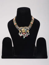 Kundan Peacock Sterling Silver Necklace with Pearl Drops