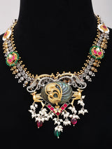 Kundan Peacock Sterling Silver Necklace with Pearl Drops