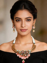Pink Meenakari Filigree Kundan Sterling Silver Necklace Set