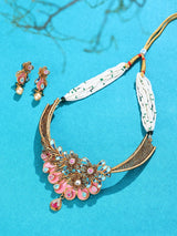 Pink Meenakari Filigree Kundan Sterling Silver Necklace Set