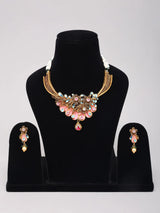 Pink Meenakari Filigree Kundan Sterling Silver Necklace Set