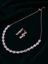 Geometric Cut Stone Rose Gold Sterling Silver Necklace Set