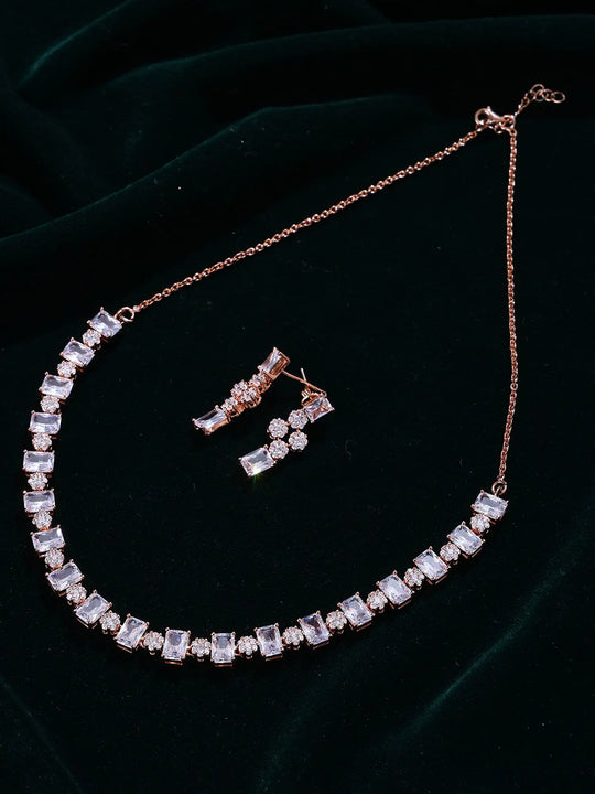 Geometric Cut Stone Rose Gold Sterling Silver Necklace Set