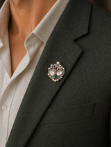 Twin Peacock Zircon Sterling Silver Brooch
