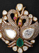 Twin Peacock Zircon Sterling Silver Brooch