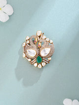 Twin Peacock Zircon Sterling Silver Brooch