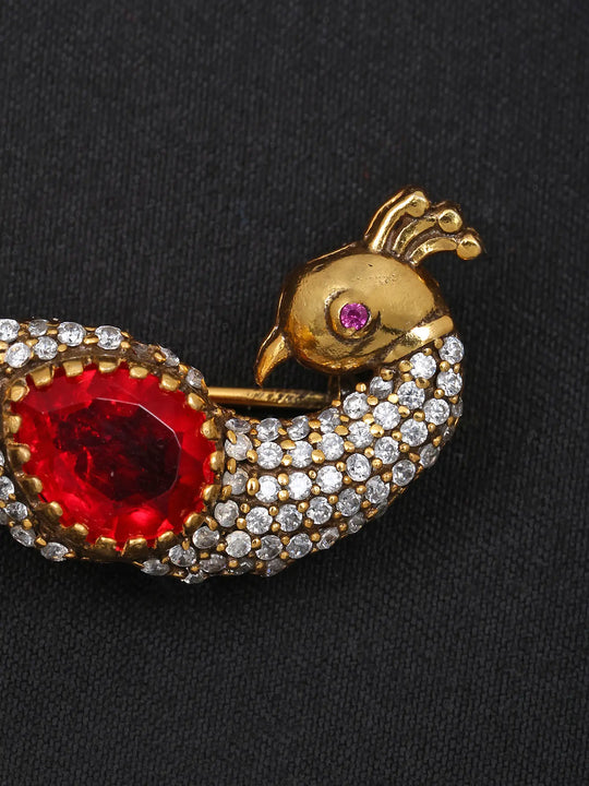Zircon Studded Sterling Silver Peacock Blazer Brooch