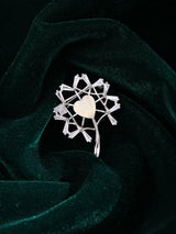 Floral Heart Zircon Sterling Silver Brooch