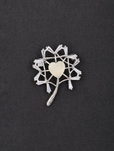 Floral Heart Zircon Sterling Silver Brooch